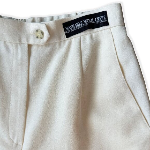 Vintage 1980s Koret Union-Made Cream Wool Straight-Tapered Trousers - Picture 2 of 7